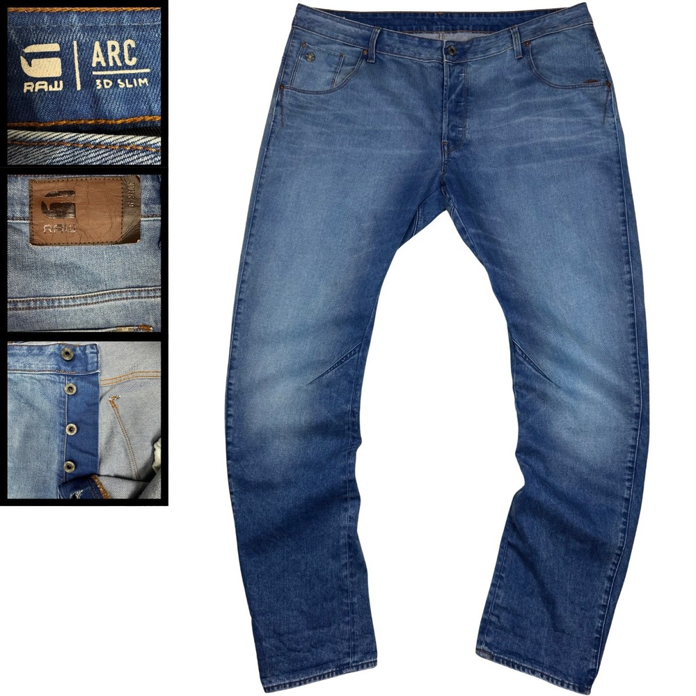 G-Star Raw Arc 3D Slim Jeans Streetwear Moto Mens 40x34 Blue Button Fly Designer